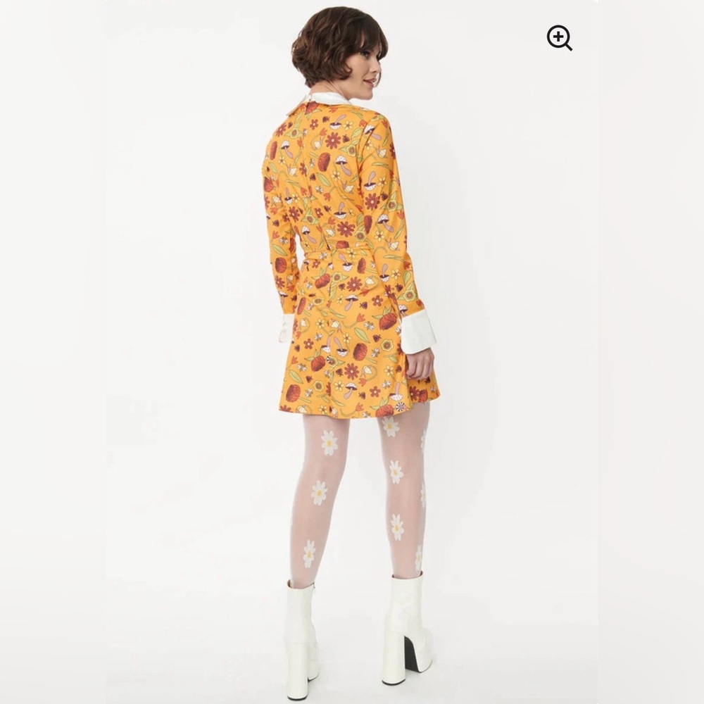 NWT Unique Vintage Smak Parlour Garden Party 60's A-Line Dress Mustard - L - Picture 2 of 8